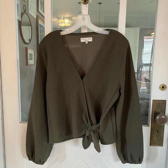 Madewell Tops - Madewell olive green tie-front blouse